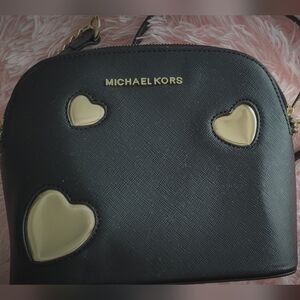 Michael Kors Black Crossbody Bag with Gold Heart Accents